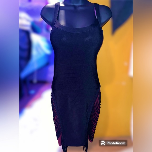 MARCIANO BLACK/RED BODYCON MINI DRESS - Picture 1 of 4